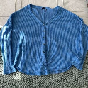 Urban Outfitters Textured Blue Waffle Knit Cardigan